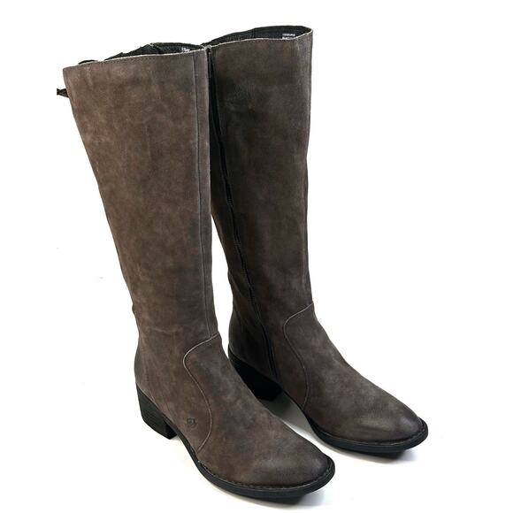 Born Felicia Tall Distressed Gray Suede Boots Womens 9.5M Zip Wide Calf New $240 - Picture 1 of 12